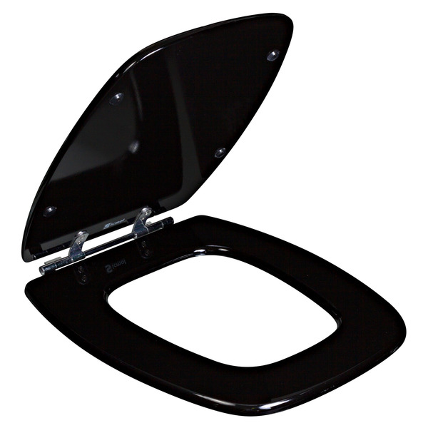 Assento Sanitário Formatos Stylus e Primula Plus com Fechamento Comum Quadrado MDF Preto Sicmol