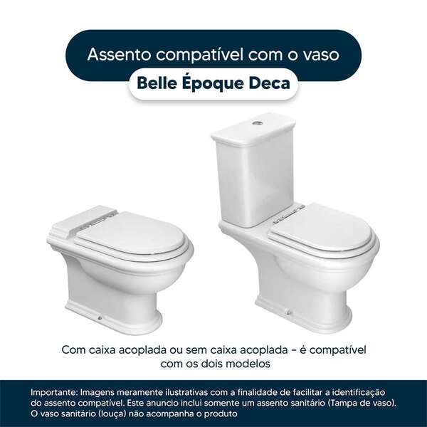 Assento Sanitario Poliester Belle Epoque Branco Para Vaso Deca - Imagem 4