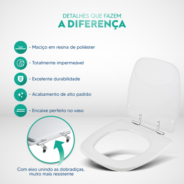 Assento Sanitário Poliester Flex Branco Para Vaso Deca - Imagem 3