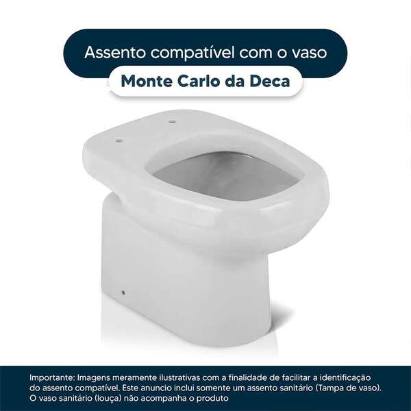 Assento Sanitário Poliéster Monte Carlo Branco Para Vaso Deca - Imagem 4