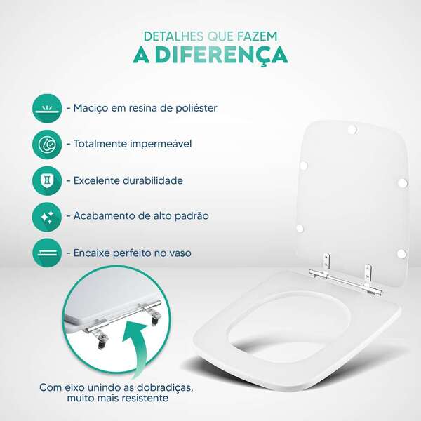 Assento Sanitário Poliéster Suite Branco Para Vaso Incepa 1.6gpf 6lpf - Imagem 3