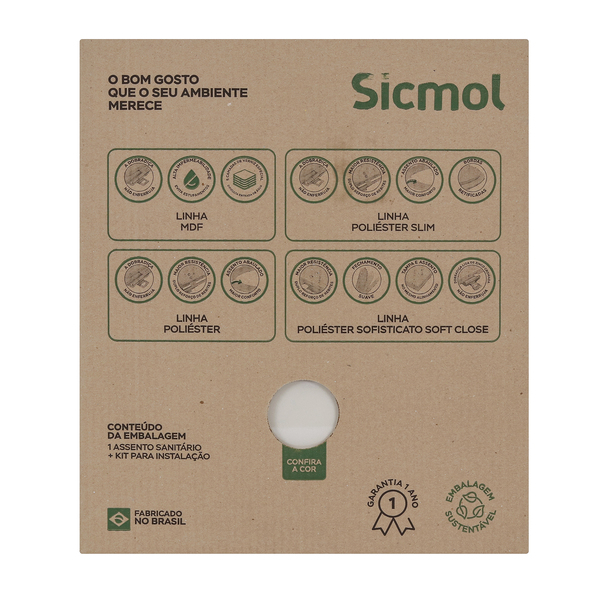 Assento Sanitário Formatos Ravena, Targa, Izy e Studio com Fechamento Comum Oval MDF Creme Sicmol - Imagem 9