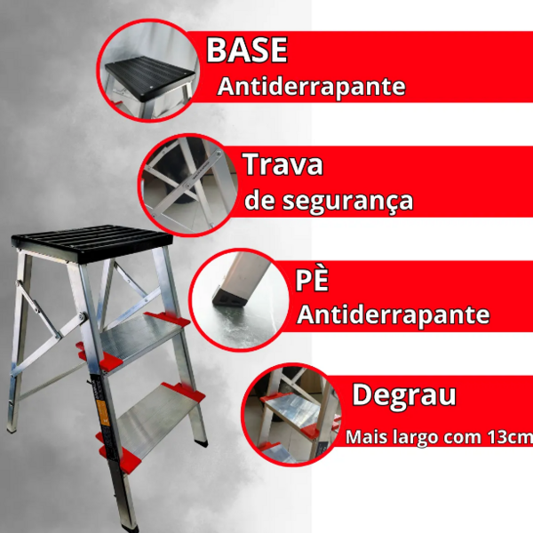 Banqueta Escada Alumínio 03 Degraus Comfort Alumasa 03 Degraus - Imagem 2