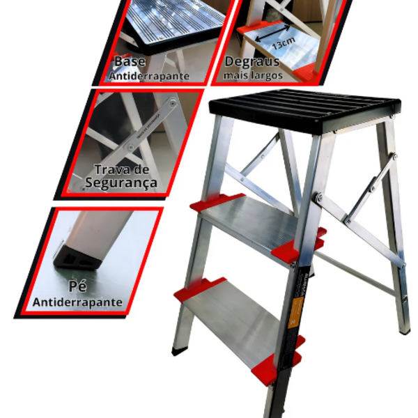 Banqueta Escada Alumínio 03 Degraus Comfort Alumasa 03 Degraus - Imagem 4