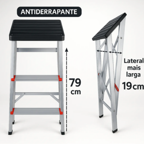 Banqueta Escada Alumínio 03 Degraus Comfort Alumasa 03 Degraus - Imagem 5