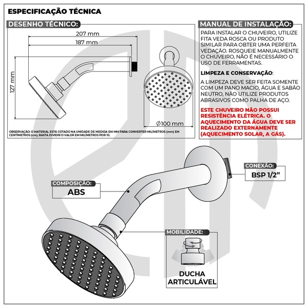 Chuveiro Ducha A Gás Articulado 10x10 Quente E Frio Redondo Cromado Abs - Imagem 5