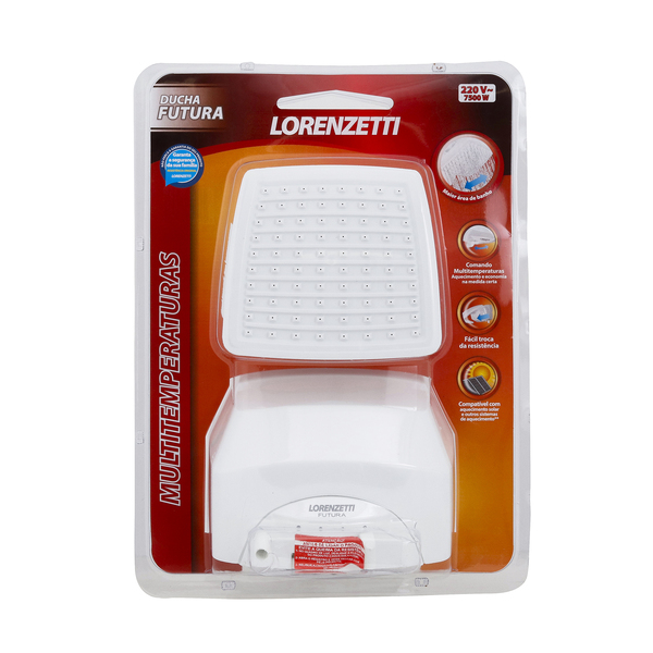 Chuveiro Elétrico Multitemperatura 220V 7500w Branco Quadrado Futura Lorenzetti - Imagem 6