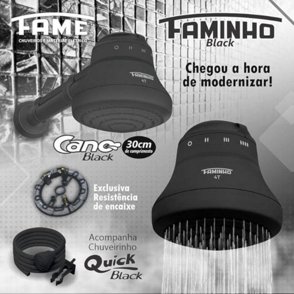 Chuveiro Elétrico Ducha Faminho Black 4t C/ Cano Preto 220v - Imagem 5