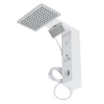 Chuveiro Elétrico Eletrônico 127V (110V) 5500w Branco e Cromado Quadrado Falls Hydra