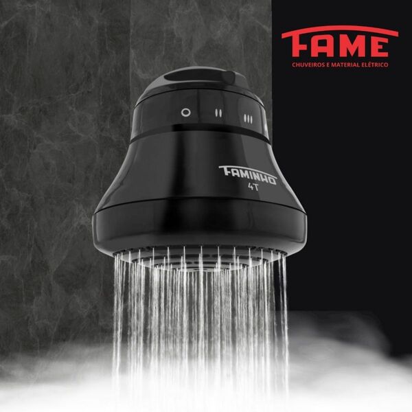 Chuveiro Elétrico 220V 6800W Preto Redondo Faminho 4T sem Cano Fame - Imagem 4