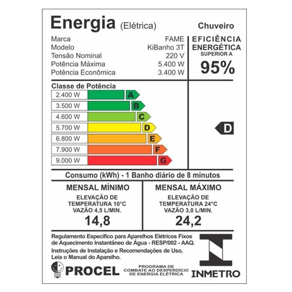 Ducha 3t 5400 Watts Ki Banho 220v Cor Branco Fame - Imagem 7