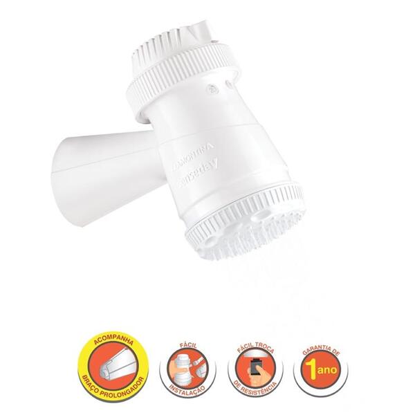 Ducha Eletrica Branca 3 Temperaturas 5500w Componentes Metalicos E Sem Acessorios Tramontina 220v - Imagem 2