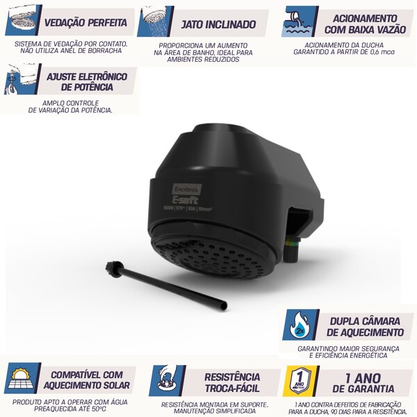 Ducha Eletrônica E-soft 5500w/110v Preto Enerbras - Imagem 4