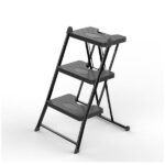 Escada 3 Degraus Dobrável Resistente Aço Anodilar Preta