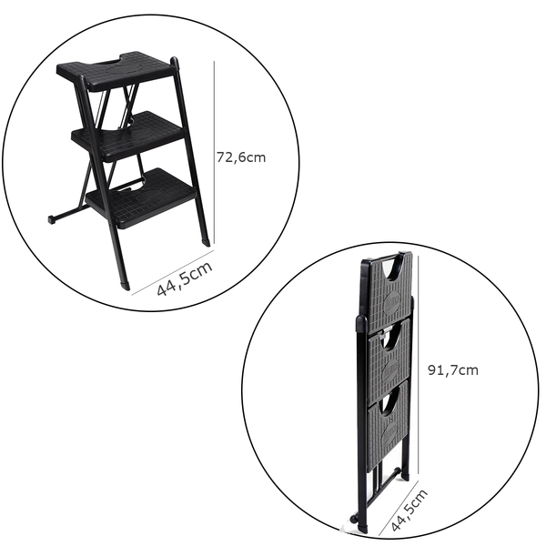 Escada 3 Degraus Dobrável Resistente Aço Anodilar Preta - Imagem 5