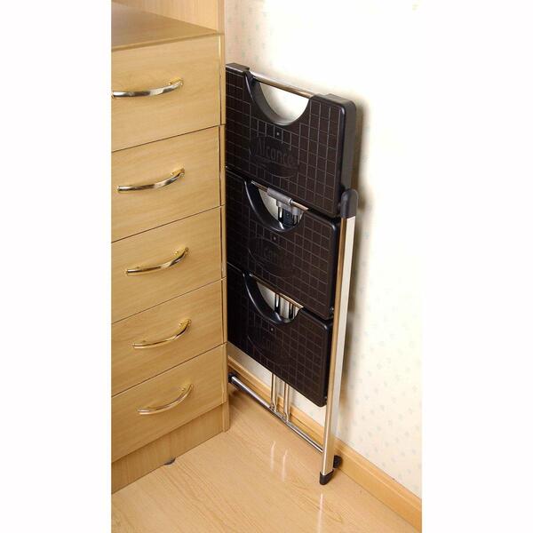 Escada 3 Degraus Dobrável Resistente Aço Anodilar Preta - Imagem 6