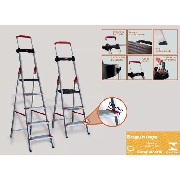 Escada Confort Dobravel 3 Degraus Em Aluminio Com Suporte Multiuso Alumasa - Imagem 8