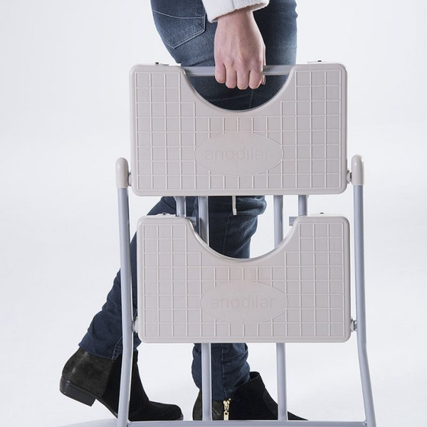 Escada Dobrável Resistente 2 Degraus Doméstica Anodilar Aço Cinza - Imagem 4