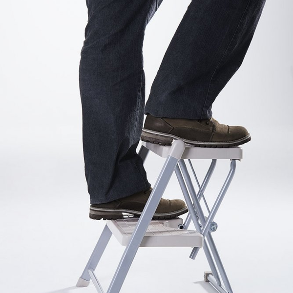 Escada Dobrável Resistente 2 Degraus Doméstica Anodilar Aço Cinza - Imagem 5