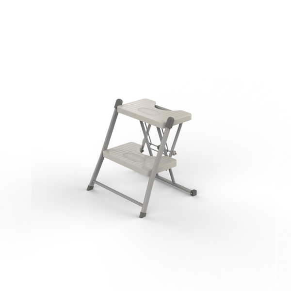 Escada Dobrável Resistente 2 Degraus Doméstica Anodilar Aço Cinza