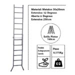 Escada Extensiva 3 Em 1 Metalon 30x20mm 6 E 12 Degraus 160cm - Imagem 4