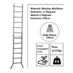 Escada Extensiva 3 Em 1 Metalon 40x20mm 6 E 12 Degraus 160cm - Imagem 4