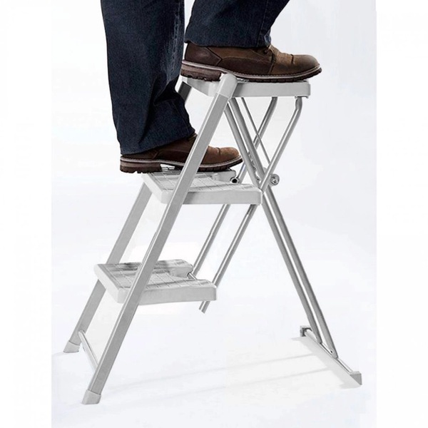 Escada Retrátil 3 Degraus Cinza Primacor Até 120kg Anodilar - Imagem 3