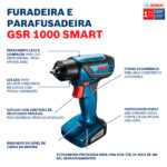 Furadeira e Parafusadeira a Bateria Smart Bosch com Carregador 10 Bits e Extensor Universal 12V 1/4" GSR 1000 Bivolt - Imagem 2