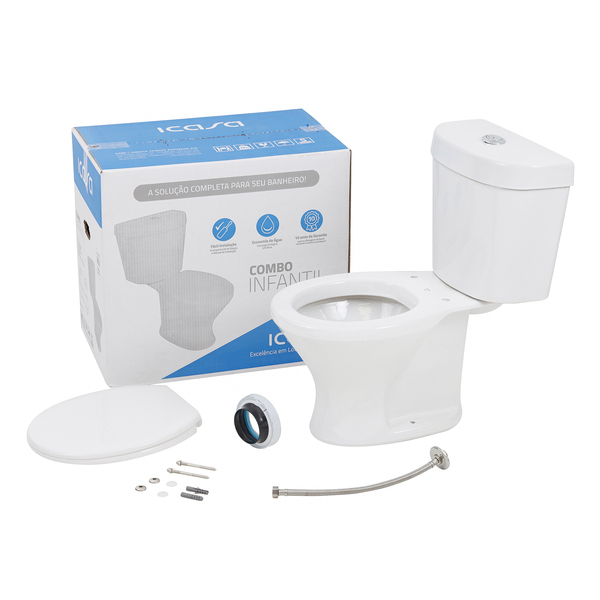 Kit Vaso Sanitário com Caixa Acoplada e Assento Branco Duplo Acionamento 3/6L Saída Vertical Infantil Icasa - Imagem 3
