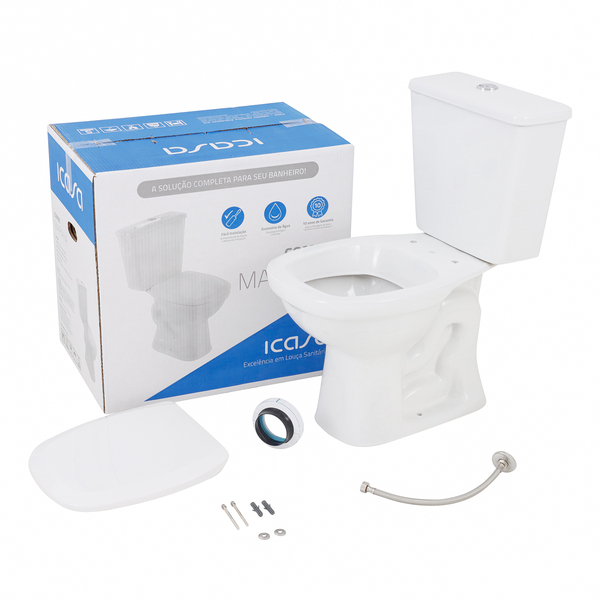 Kit Vaso Sanitário com Caixa Acoplada e Assento Branco Duplo Acionamento 3/6L Saída Vertical Mariana Icasa - Imagem 4