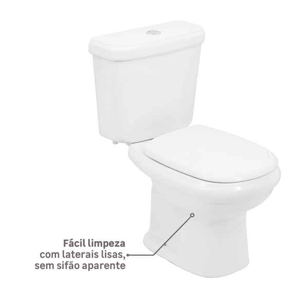 Kit Vaso Sanitário com Caixa Acoplada e Assento Branco Duplo Acionamento 3/6L Saída Vertical Sabatini Icasa - Imagem 5