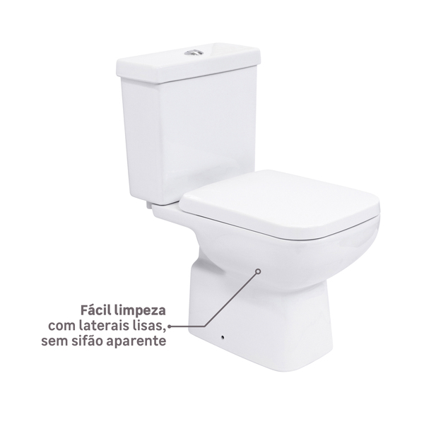 Kit Vaso Sanitário com Caixa Acoplada e Assento Branco Duplo Acionamento 3/6L Vertical Lyon Plus Sensea - Imagem 5