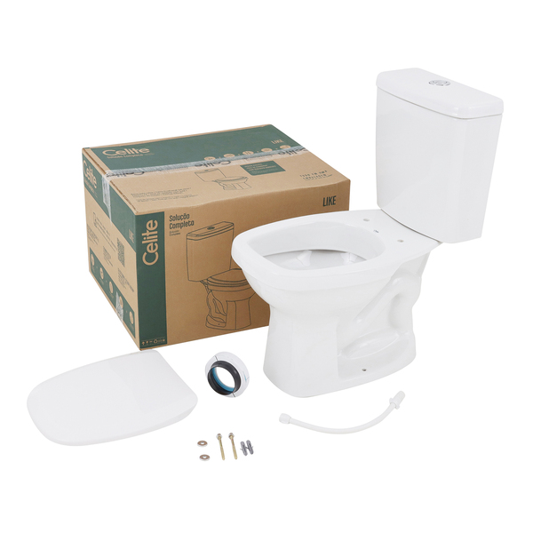 Kit Vaso Sanitário com Caixa Acoplada e Assento Branco Duplo Acionamento 3/6L Saída Vertical Like Celite - Imagem 3