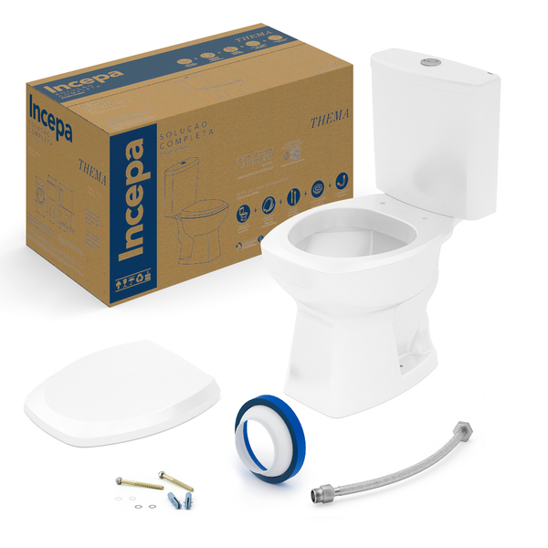 Kit Vaso Sanitário com Caixa Acoplada e Assento Branco Duplo Acionamento 3/6L Saída Vertical Thema Incepa - Imagem 3