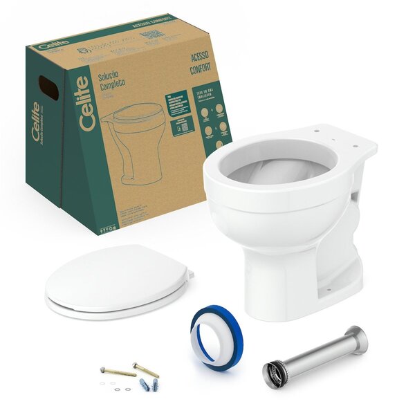 Kit Vaso Sanitário Convencional Com Assento Acesso Confort Celite Branco Brilhante - Imagem 3