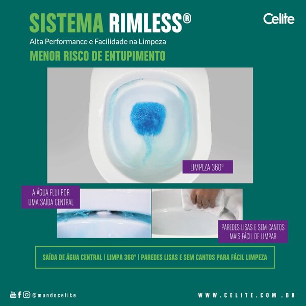 Kit Vaso Sanitário Rimless Com Assento Pp Softclose Vip Celite Branco Brilho - Imagem 3