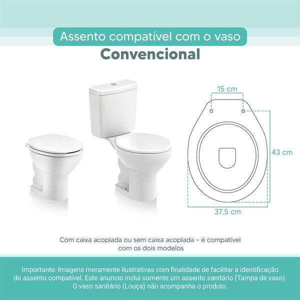 Tampa Vaso Sanitário Madeira Laqueada Oval Convencional Branco Para Bacia Celite - Imagem 3