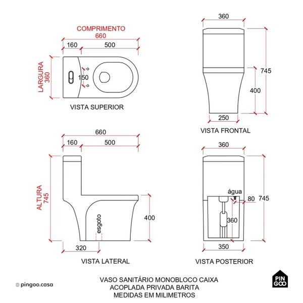 Vaso Sanitário Monobloco Caixa Acoplada Privada Barita Pingoo.casa - Branco - Imagem 10