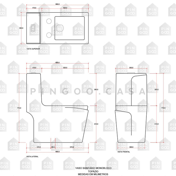 Vaso Sanitário Monobloco - Caixa Acoplada - Topázio Pingoo.casa - Branco - Imagem 6