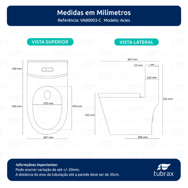 Vaso Sanitário Monobloco Completo - Caixa Acoplada Privada Acies Tubrax - Imagem 10
