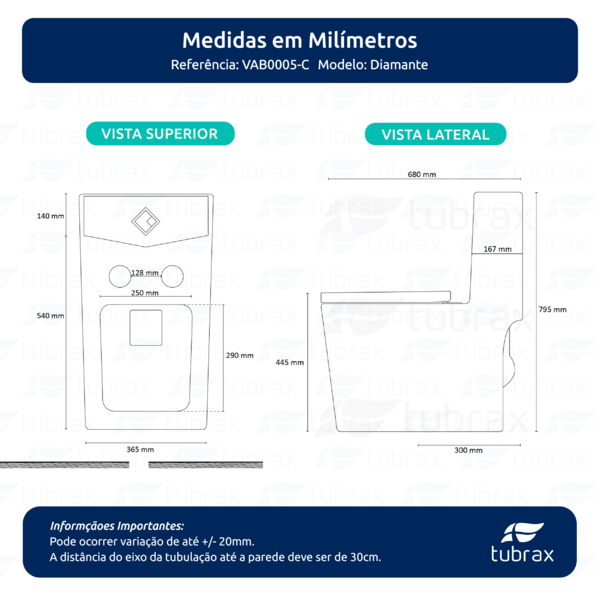 Vaso Sanitário Monobloco Completo - Caixa Acoplada Privada Diamante Tubrax - Imagem 10
