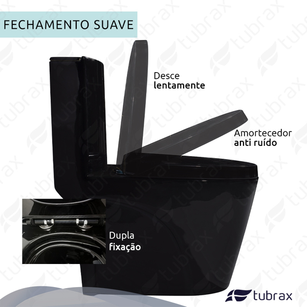 Vaso Sanitário Monobloco Completo Caixa Acoplada Privada Preto Modelo Unio Tubrax - Imagem 3