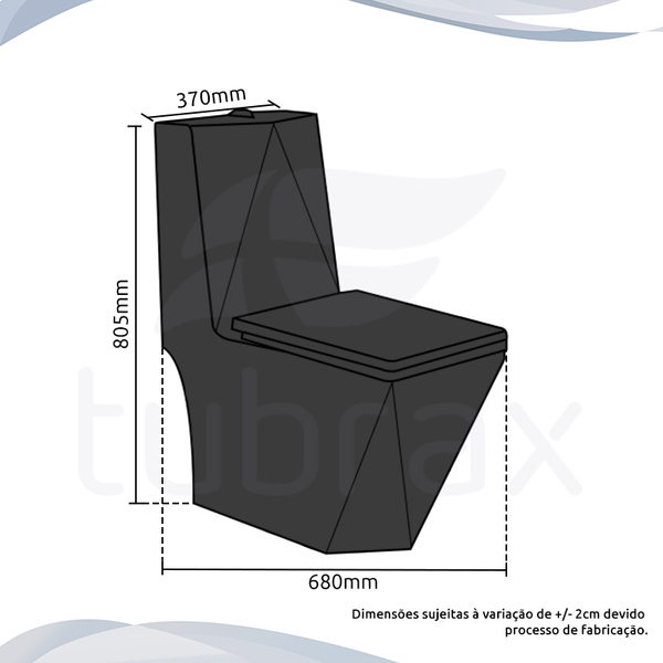 Vaso Sanitário Monobloco Completo Caixa Acoplada Privada Preto Modelo Unio Tubrax - Imagem 6