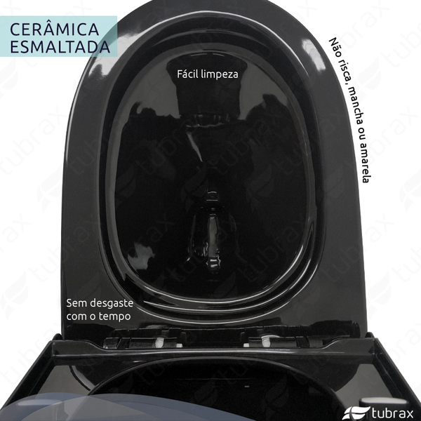 Vaso Sanitário Monobloco Completo Caixa Acoplada Privada Preto Modelo Unio Tubrax - Imagem 5
