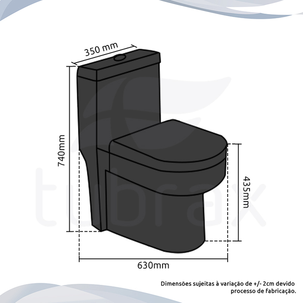 Vaso Sanitário Monobloco Completo Caixa Acoplada Privada Preto Modelo Navies Tubrax - Imagem 7