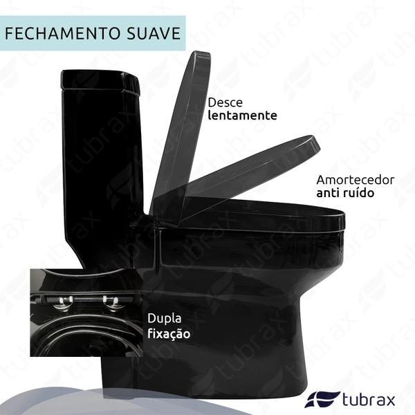 Vaso Sanitário Monobloco Completo Caixa Acoplada Privada Preto Modelo Navies Tubrax - Imagem 3